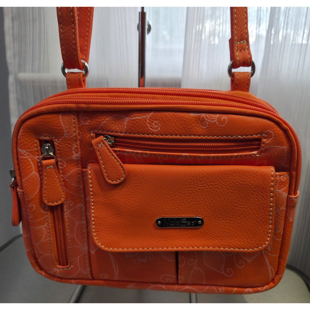 MultiSac Orange Floral Vegan Leather Crossbody Bag‎ Organizer Travel Purse
